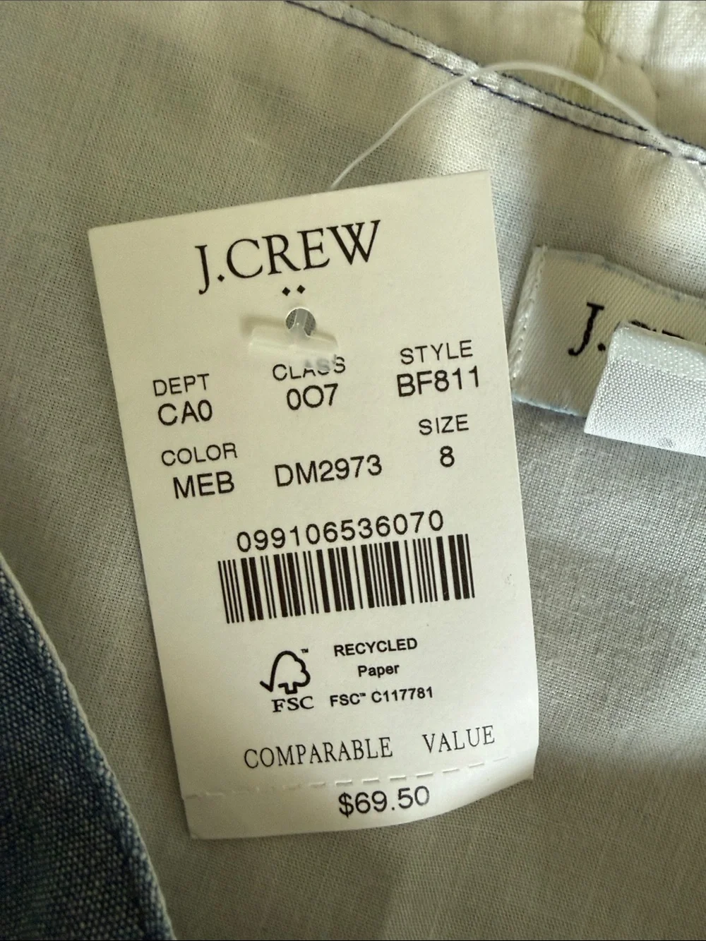 NWT J. Crew Blue Chambray V-Neck Spaghetti Strap Camisole Sz 8